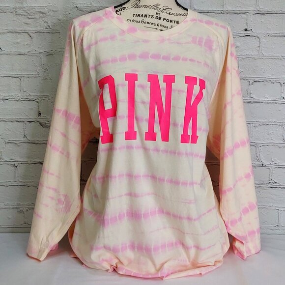 VICTORIA’S SECRET 'PINK' LOGO CREW MID~SLEEVE TIE-DYE ULTRA SOFT TEE - Picture 1 of 16